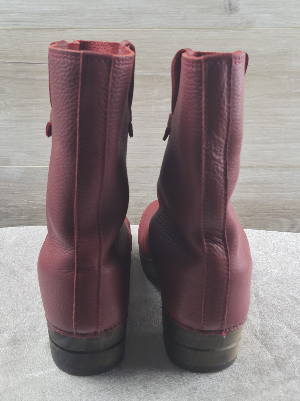 Sanita Red Pebbled Leather Clog Boots Metal Toe Cap Wooden Base Europe 41 US 8M - Picture 5 of 10